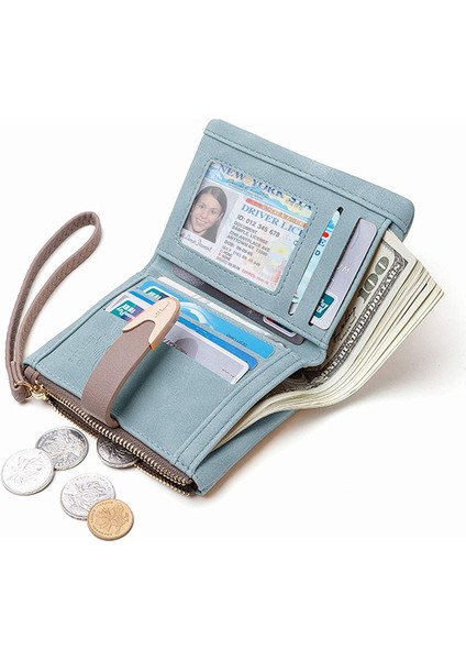 Bayan Cüzdan Rfid Küçük Bifold Cüzdan, Bayan Fermuar Kart Debriyaj Bozuk Para Cüzdanı Bileklik ---- Açık Mavi (Yurt Dışından)