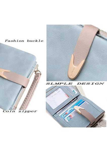 Bayan Cüzdan Rfid Küçük Bifold Cüzdan, Bayan Fermuar Kart Debriyaj Bozuk Para Cüzdanı Bileklik ---- Açık Mavi (Yurt Dışından)