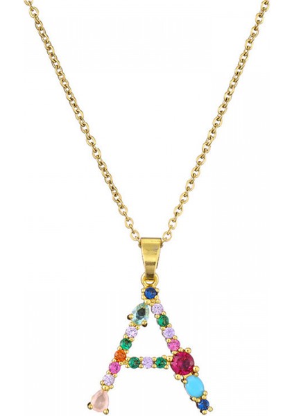 Kadın Kolyeleri - Ingilizce A Harfi Kolye Kakma Renkli Değerli Taşlar Klavikula Zinciri Kadın Takıları (Yurt Dışından)