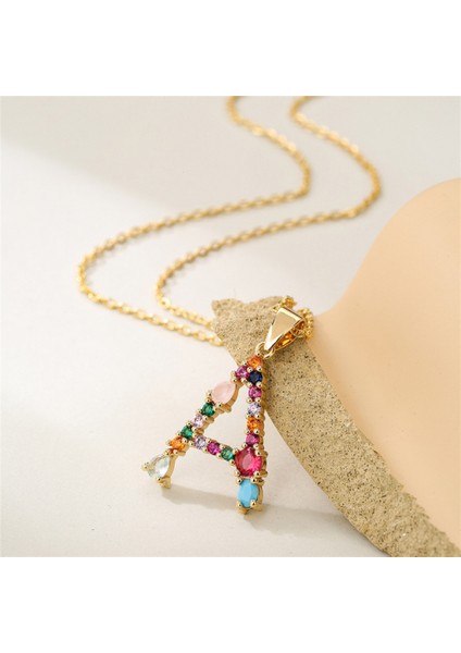 Kadın Kolyeleri - Ingilizce A Harfi Kolye Kakma Renkli Değerli Taşlar Klavikula Zinciri Kadın Takıları (Yurt Dışından) fiyatları