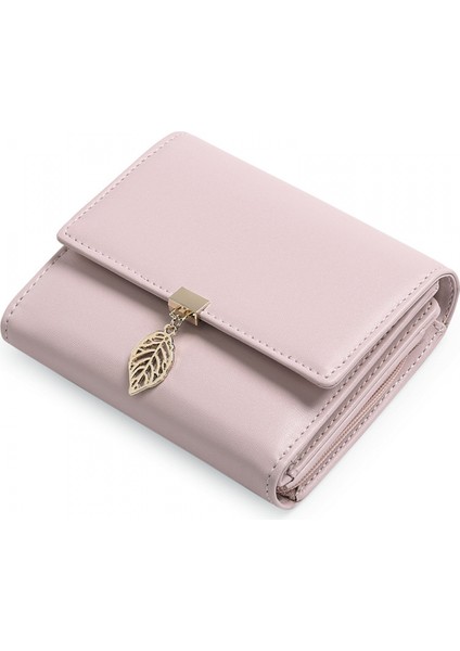 Kadın Cüzdan Deri Yaprak Kolye Kartlık Fermuarlı Cep Telefonu Clutch, A-Siyah, Orta, Rfid Cüzdan (Açık Pembe) (Yurt Dışından)