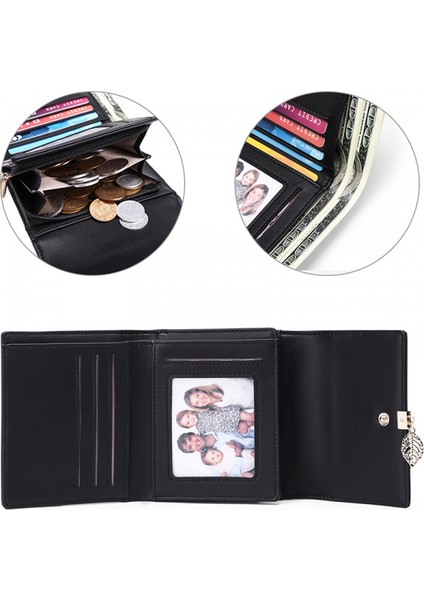 Kadın Cüzdan Deri Yaprak Kolye Kartlık Fermuarlı Cep Telefonu Clutch, A-Siyah, Orta, Rfid Cüzdan (Açık Pembe) (Yurt Dışından)
