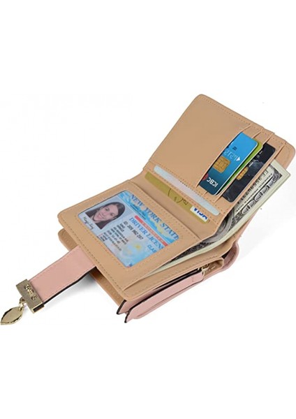 Kadın Kısa Çanta Deri Orta Cüzdan Yaprak Bifold Kart Para Tutucu Küçük Çantalar Toka Fermuar Debriyaj ---- Pembe A (Yurt Dışından)