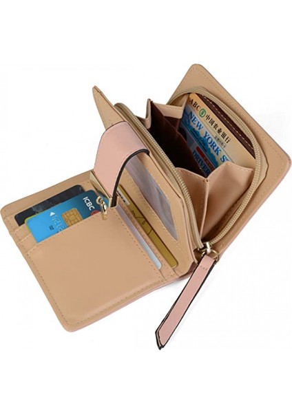 Kadın Kısa Çanta Deri Orta Cüzdan Yaprak Bifold Kart Para Tutucu Küçük Çantalar Toka Fermuar Debriyaj ---- Pembe A (Yurt Dışından)