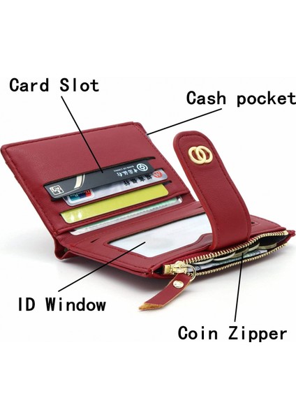 Blocking Card Holder Wallet For Women Pu Leather Organizer Zipper Coin Purse Bifold Small Clutch---Red (Yurt Dışından)