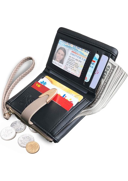 Bayan Cüzdan Rfid Küçük Bifold Cüzdan, Bayanlar Fermuar Kart Cluth Sikke Çanta Bileklik ---- Siyah (Yurt Dışından) fiyatları