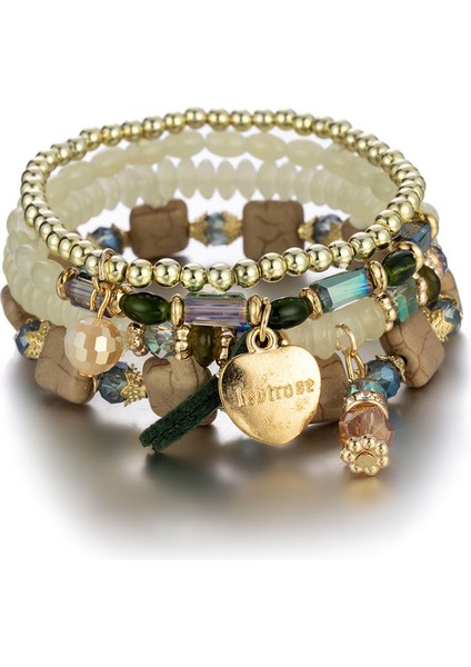 1 Adet Bohemian Istiflenebilir Boncuk Bilezik, Çok Renkli Streç Katmanlı Boncuklu Bilezik Kadınlar Için Boncuk, Alfabe Şeftali Kalp Kolye Bilezik (Yurt Dışından)