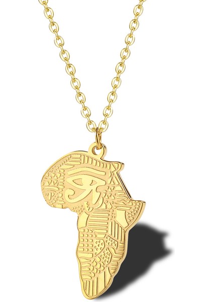 Afrika Haritası Kolye, Antik Mısır Horus'un Gözü Klavikula Zinciri, Paslanmaz Çelik Kolye Kadın Aksesuarları (Altın) (Yurt Dışından)