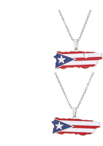 2 Adet Moda Bayanlar Harita Kolye, Paslanmaz Çelik Porto Riko Kalp Harita Kolye Kolye, Aile Için En Iyi Hediye (Yurt Dışından)