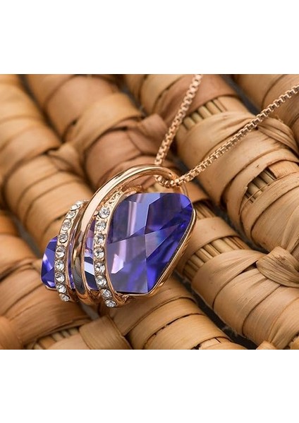 Birthstone Kristalli Kolye Kolye, 18 Ayar Pembe Altın/gümüş Kaplama, 18" + 2" Ametist (Yurt Dışından)