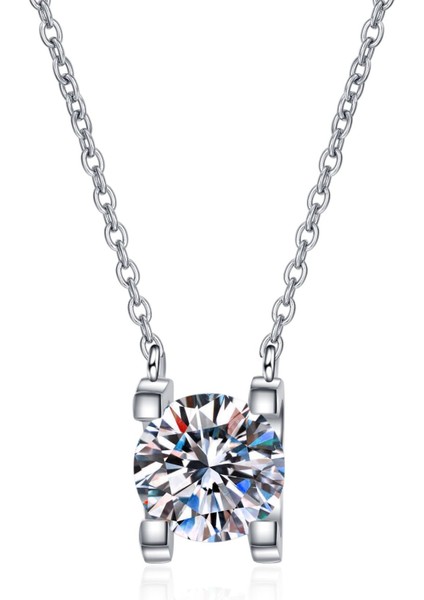 Moissanite Kolye Kolye 1ct 18K Beyaz Altın Kaplama Gümüş D Renk Kadınlar Için Ideal Kesim Pırlanta Kolye (Yurt Dışından)
