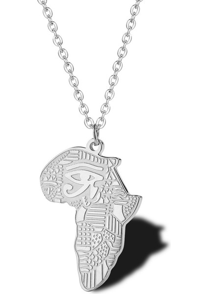 Afrika Haritası Kolye, Antik Mısır Horus'un Gözü Klavikula Zinciri, Paslanmaz Çelik Kolye Kadın Aksesuarları (Gümüş) (Yurt Dışından)