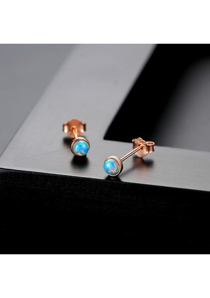 Gümüş Hakiki Veya Yaldızlı Oluşturulan Yuvarlak Opal Saplama Küpeler, Sevgililer Günü, Anneler Günü ve Doğum Günü Hediyesi (Gül Altın Mavi Opal) (Yurt Dışından)