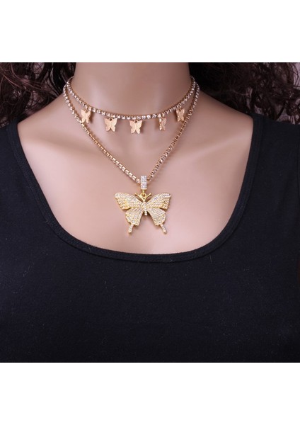 Muhteşem Kelebek Gerdanlık Kolye Katmanlı Tenis Zinciri Kristal Buzlu Out Kelebekler Kolye Kadınlar Için Sparkly Kelebek Zincir Takı (Yurt Dışından) fiyatları