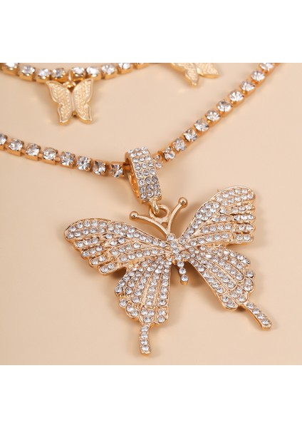Muhteşem Kelebek Gerdanlık Kolye Katmanlı Tenis Zinciri Kristal Buzlu Out Kelebekler Kolye Kadınlar Için Sparkly Kelebek Zincir Takı (Yurt Dışından) modelleri