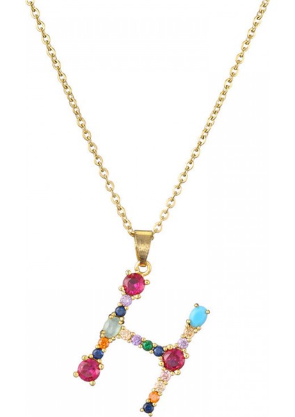 Kadın Kolyeler - Ingilizce H Harfi Kolye Kolye Kakma Renkli Değerli Taşlar Klavikula Zinciri Kadın Takıları (Yurt Dışından)