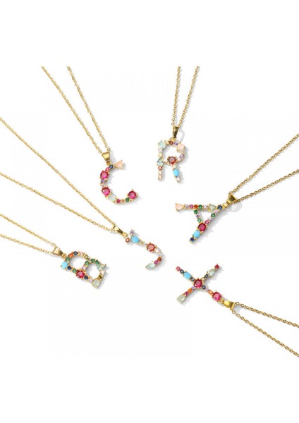 Kadın Kolyeler - Ingilizce H Harfi Kolye Kolye Kakma Renkli Değerli Taşlar Klavikula Zinciri Kadın Takıları (Yurt Dışından) fiyatları