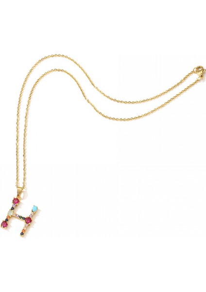 Kadın Kolyeler - Ingilizce H Harfi Kolye Kolye Kakma Renkli Değerli Taşlar Klavikula Zinciri Kadın Takıları (Yurt Dışından) fırsatları