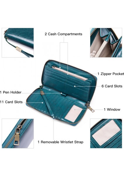 Kadın Cüzdan Rfıd Engelleme Deri Zip Cüzdan Debriyaj Bilek Kayışı Seyahat Uzun Cüzdan, Rfid Cüzdan (Retro Kahverengi) (Yurt Dışından) modelleri