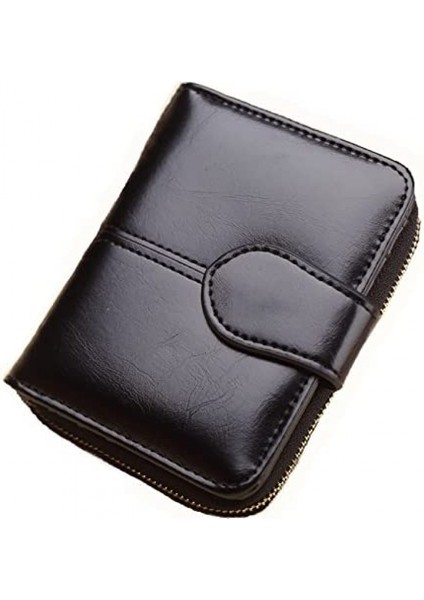 Kadınlar Için Küçük Cüzdan Fermuarlı Cebi Bozuk Para Cüzdanı Küçük Bifold Cüzdan Kimlik Pencereli Kart Kılıfı (Siyah) (Yurt Dışından)