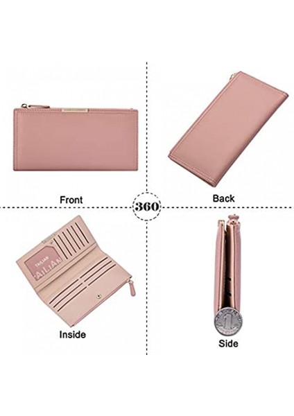 Cüzdan Deri Rfıd Engelleme Kredi Kartı Tutucu Bifold Debriyaj Para Fermuar Seyahat Uzun Çanta Kadın Kızlar Için ---- Sevimli Pembe (Yurt Dışından) modelleri