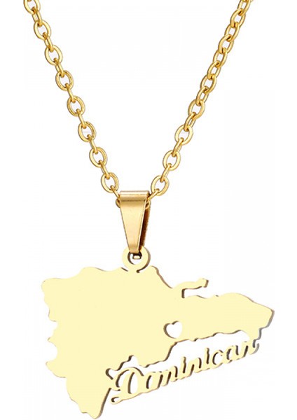 Paslanmaz Çelik Altın Kolye Takı, Dominika Harita Kolye, Erkekler ve Kadınlar Için Moda Aksesuarları, Aile Veya Arkadaşlar Için En Iyi Hediye (Yurt Dışından)