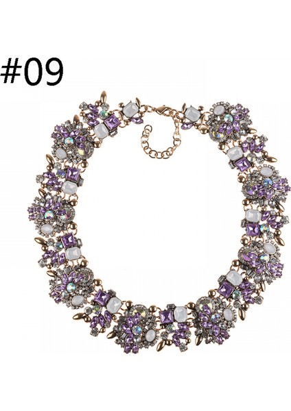 Mor ve Beyaz Kristal Rhinestone Bildirimi Kolye, Vintage Tıknaz Zincir Gerdanlık Yaka Önlük Bildirimi Kolye Kadınlar Için Moda Kostüm Takı Kolyeler (Yurt Dışından)
