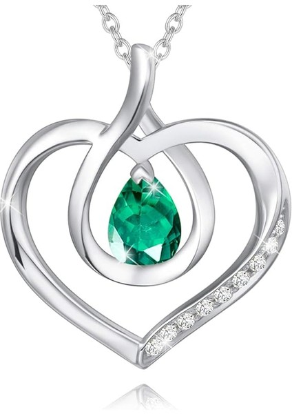 Yüksek Takı Birthstone Kolye Bayanlar Gümüş Gerçek Veya Oluşturulmuş Değerli Taşlar Sonsuza Kadar Aşk Kalp Kolye Kolye Yeşil (Yurt Dışından)