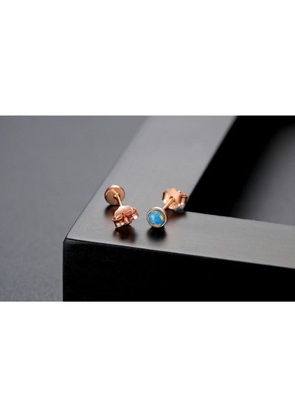 Gümüş Hakiki Veya Yaldızlı Oluşturulan Yuvarlak Opal Saplama Küpeler, Sevgililer Günü, Anneler Günü ve Doğum Günü Hediyesi (Gül Altın Mavi Opal) (Yurt Dışından) fırsatları