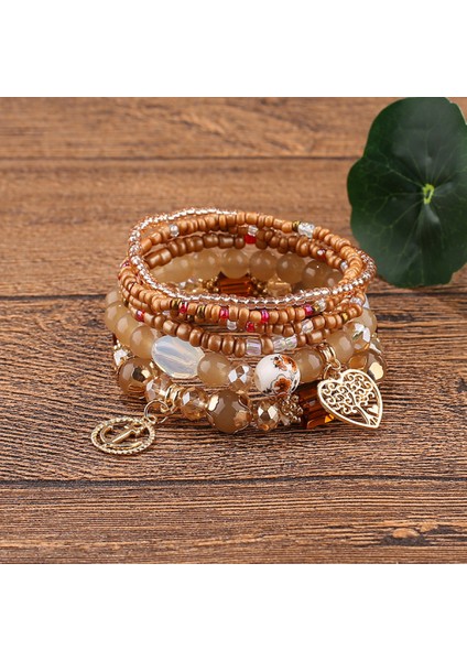 Adet Bohem Boncuklu Çok Katmanlı Bileklik - Istiflenebilir Boncuklu Strand Streç Bilezik Parlak Kristal Karışımı, Püskül Charm Kolye Çok Katmanlı Boncuklu Bilezik (Yurt Dışından)