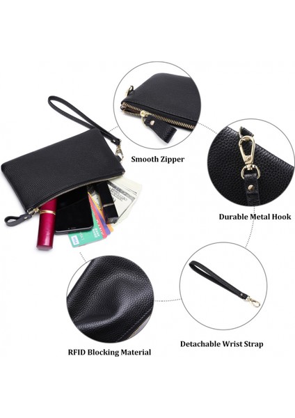 Kadın Cüzdan Rfıd Engelleme Deri Zip Cüzdan Debriyaj Bilek Kayışı Seyahat Uzun Cüzdan, Rfid Cüzdan (Pembe) (Yurt Dışından)