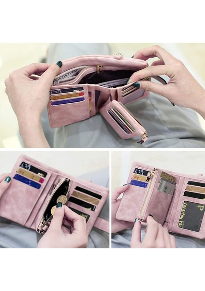 Bayan Küçük Bifold Deri Cüzdan Rfid Bayanlar Bileklik Kart Yuvaları ile Kimlik Penceresi Fermuar Sikke Çanta --- Pembe (Yurt Dışından)