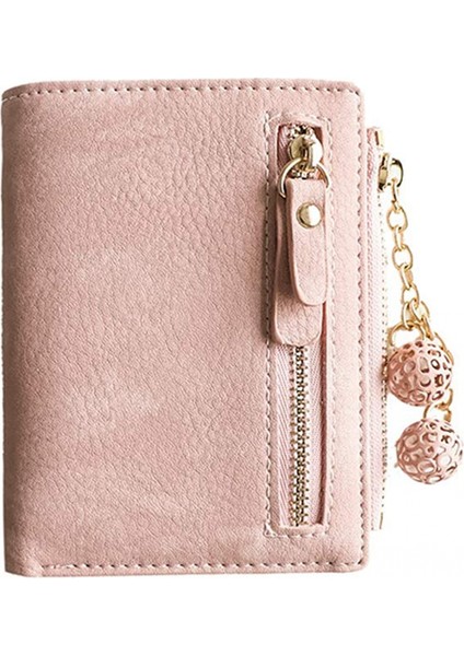 Kadın Rfid Küçük Bifold Deri Cüzdan Bayanlar Mini Fermuar Bozuk Para Cüzdanı Kimlik Kartı Cebi, Ince Kompakt Ince ---- Pembe C (Yurt Dışından)