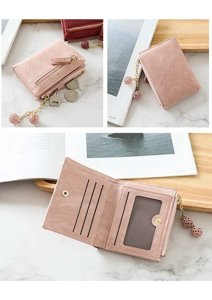 Kadın Rfid Küçük Bifold Deri Cüzdan Bayanlar Mini Fermuar Bozuk Para Cüzdanı Kimlik Kartı Cebi, Ince Kompakt Ince ---- Pembe C (Yurt Dışından)