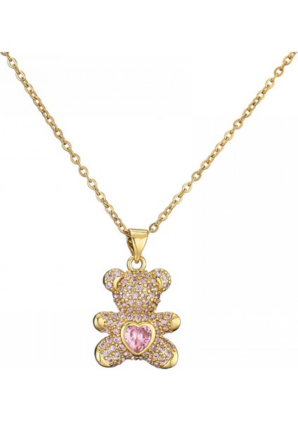 Kadın Kolye, Renkli Zirkonya Ayı Kolye, Güzel Kalpli Kristal Kolye (Pembe) (Yurt Dışından)