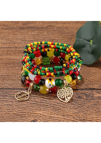 Adet Bohem Boncuklu Çok Katmanlı Bileklik - Istiflenebilir Boncuklu Strand Streç Bilezik Parlak Kristal Karışımı, Püskül Charm Kolye Çok Katmanlı Boncuklu Bilezik (Yurt Dışından)
