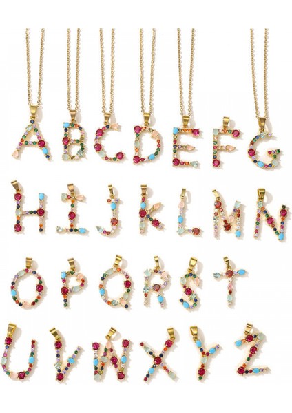 Kadın Kolyeleri - Ingilizce L Harfi Kolye Kolye Kakma Renkli Değerli Taşlar Klavikula Zinciri Kadın Takıları (Yurt Dışından) modelleri
