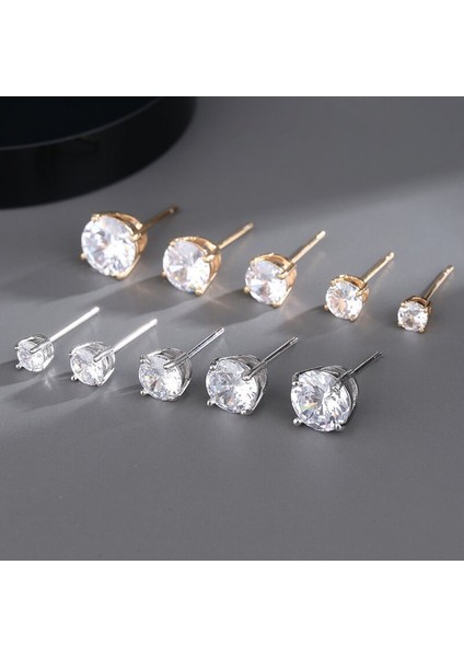 4 Çift Som Gümüş Hakiki Veya Yaldızlı Oluşturulmuş Kakma Zirkon Saplama Küpe, 4mm-8mm Moda Saplama Küpe, Sevgililer Günü, Anneler Günü ve Doğum Günü Hediyesi Olarak (Beyaz Altın) (Yurt Dışından)