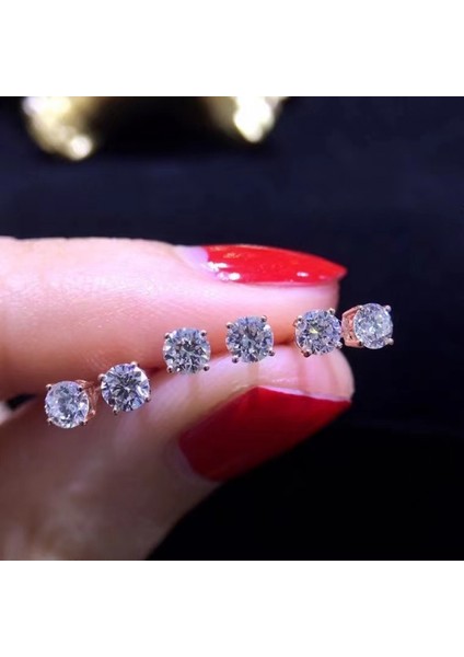 4 Çift Som Gümüş Hakiki Veya Yaldızlı Oluşturulmuş Kakma Zirkon Saplama Küpe, 4mm-8mm Moda Saplama Küpe, Sevgililer Günü, Anneler Günü ve Doğum Günü Hediyesi Olarak (Beyaz Altın) (Yurt Dışından)