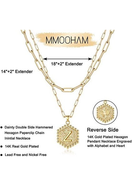 Wekity Kadın Katmanlı Ilk Kolye, 14 Ayar Altın Kaplama Ataç Zincir Kolye Basit Sevimli Hex Alfabe Kolye Ilk Kolye (Yurt Dışından) fiyatları