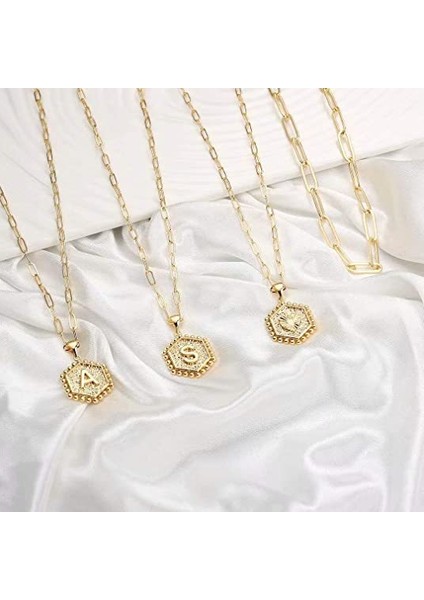 Wekity Kadın Katmanlı Ilk Kolye, 14 Ayar Altın Kaplama Ataç Zincir Kolye Basit Sevimli Hex Alfabe Kolye Ilk Kolye (Yurt Dışından) modelleri