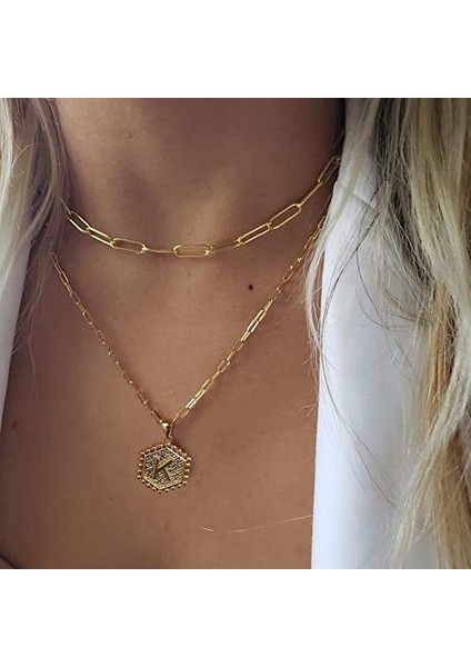 Wekity Kadın Katmanlı Ilk Kolye, 14 Ayar Altın Kaplama Ataç Zincir Kolye Basit Sevimli Hex Alfabe Kolye Ilk Kolye (Yurt Dışından) fırsatları