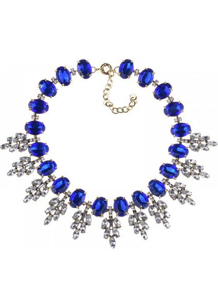 Kadın Kolye Kristal Yaprak Kolye Klavikula Zincirleri Moda Vintage Aksesuarları Kristal Düğün Parti Takı Kadın Kızlar Için (Mavi) (Yurt Dışından)