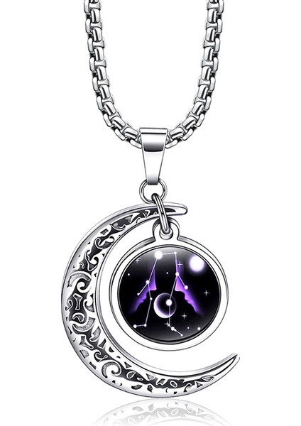 Wekity Paslanmaz Çelik Hilal Ay 12 Takımyıldızı Burç Aydınlık Kolye Kolye Karanlıkta Glow, Ikizler (Yurt Dışından)