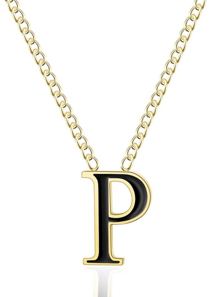 18 Ayar Altın Kaplama Harfli Kolye, Paslanmaz Çelik Ilk A'dan Z'ye Harfli Kadın Kızlar Için Kolyeler, Siyah/altın, Zincir Kolye (Yurt Dışından)