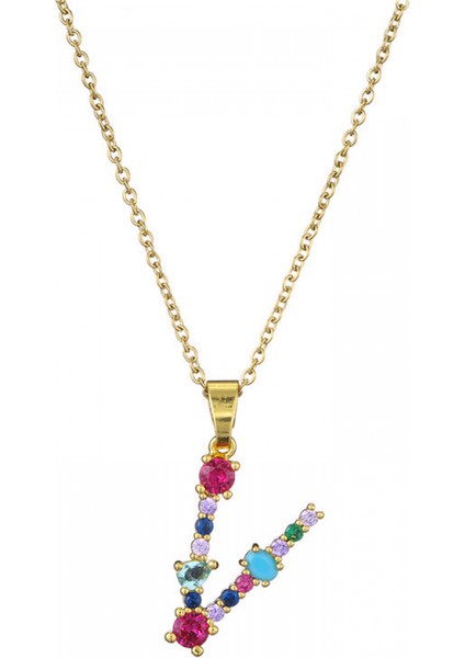 Kadın Kolyeleri - Ingilizce Harf V Kolye Kolye Kakma Renkli Değerli Taşlar Klavikula Zinciri Kadın Takıları (Yurt Dışından)