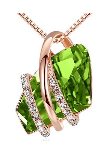Birthstone Kristalli Kolye Kolye, 18 Ayar Pembe Altın/gümüş Kaplama, 18" + 2" Zümrüt (Yurt Dışından)