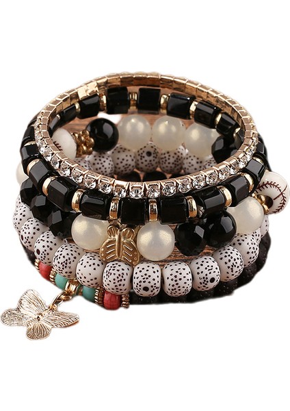Adet Bohemian Boncuk Bilezik Seti, Bayanlar Çok Katmanlı Istiflenebilir Boncuklu Charm Streç Bilezik Kelebek Püskül Kolye Kadınlar Takı (Yurt Dışından)