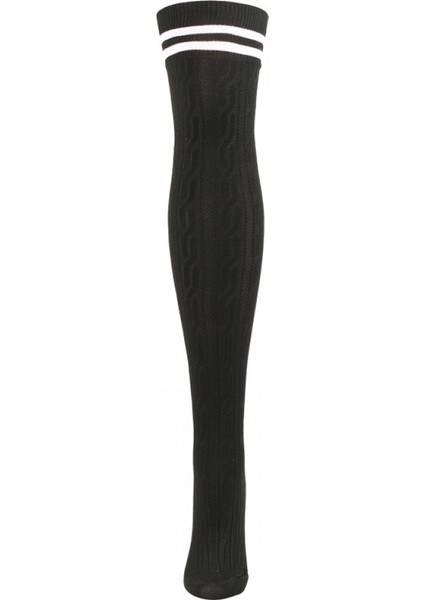 Iki Çubuk Şerit Örme Desenli Çorap Kadın Japon ve Kore Moda Trendi Diz Çorap (Yurt Dışından)