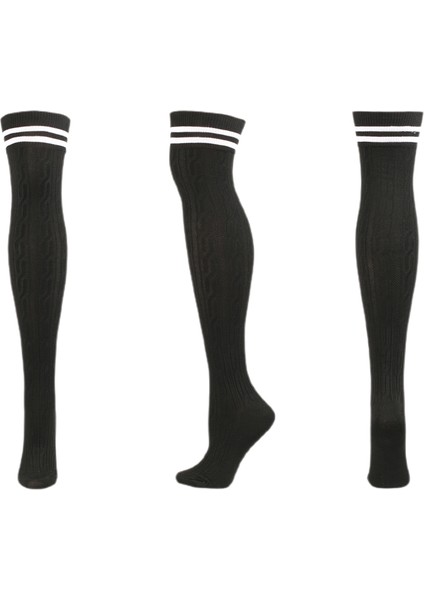 Iki Çubuk Şerit Örme Desenli Çorap Kadın Japon ve Kore Moda Trendi Diz Çorap (Yurt Dışından) fırsatları